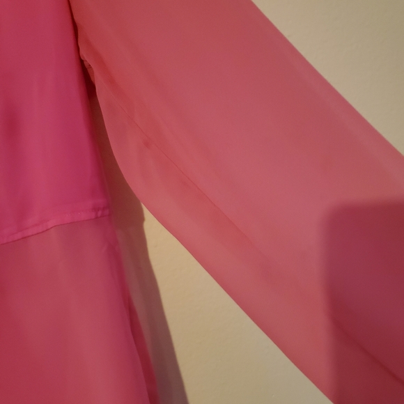 Free People Best of Both Worlds Hot Pink Half Sheer Long Sleeve Button D… - Picture 5 of 9